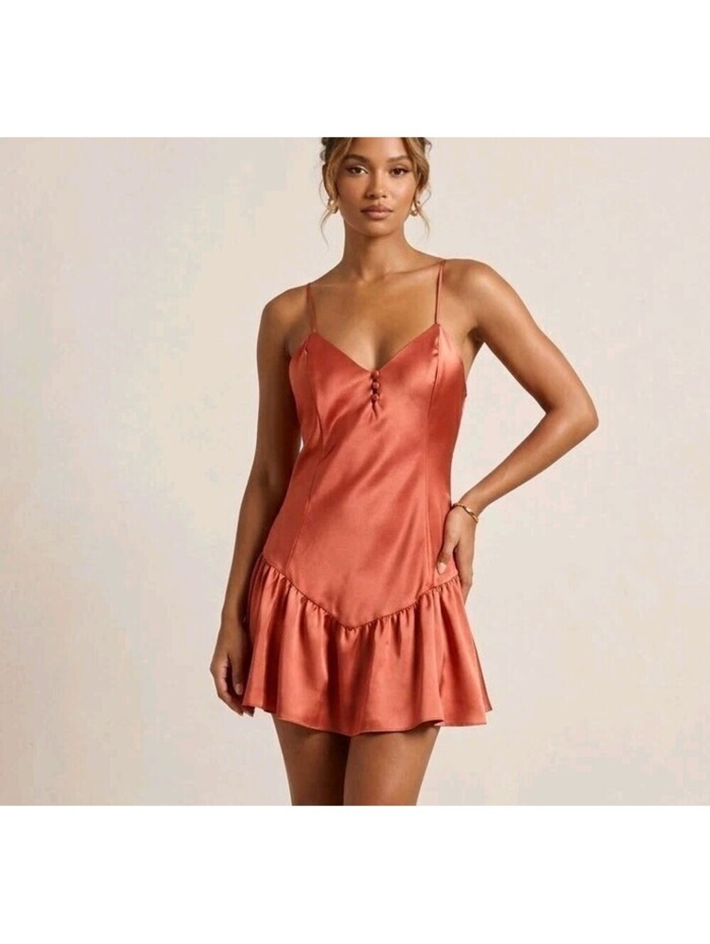 Victoria's Secret Nightgown Womens S Pink Satin Babydoll Bow Ruffle Chemise Slip